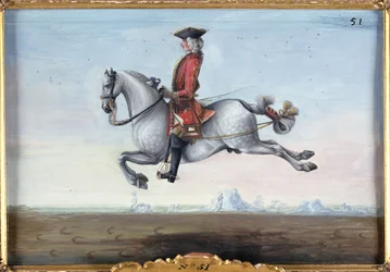 No. 51 A Dappled Grey Horse of the Spanish Riding School Performing a Dressage Movement Called a Capriole