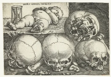Sleeping Child with Hourglass and Four Skulls (Mors Omnia Aeqvat)
