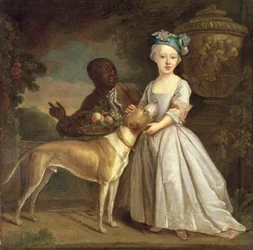 A Young Girl with a Dog and a Page