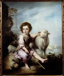 The Good Shepherd. Painting by Bartolomé Murillo (1618-1682), 17th century, 1.23 x 1.01 m, Prado Museum, Madrid