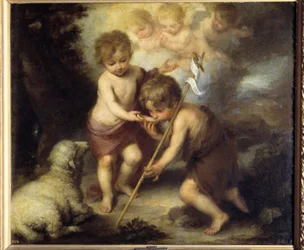 Children in the Shell. Painting by Bartolomé Murillo (1618-1682)
