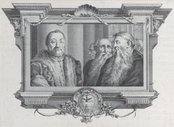 Three bearded men, one wearing fur