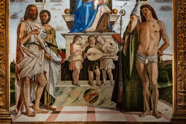 Enthroned Madonna with Infant Jesus among Saints (detail)