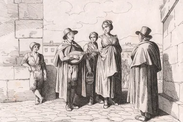 Blind Man Singing and Playing, etching