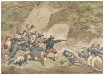 Gendarmes of the Kingdom of Naples Fighting the Calabrians, illustration for Roman Costumes and Customs