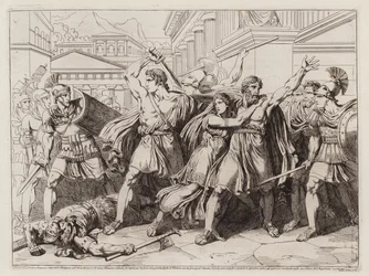 Philodamus and his son defending Philodamus