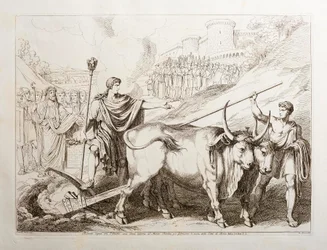 Romulus marks out a line around the Palatine Hill