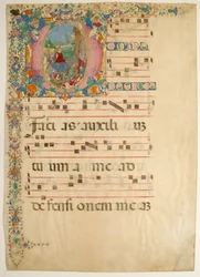 Manuscript Leaf with Entry into Jerusalem on Palm Sunday in an Initial D