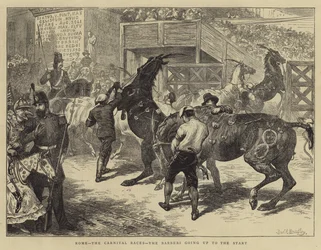 Rome, the Carnival Races, the Barberi Going Up to the Start