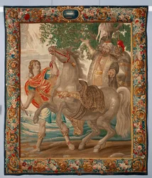 King Alexander the Great tames the horse Bucephale. Tapestry made in the manufactures of Brussels. 16th century Genes, Musei di Strada Nuova