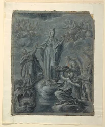 Drawing, Recto: Coronation of the Virgin, ca. 1630