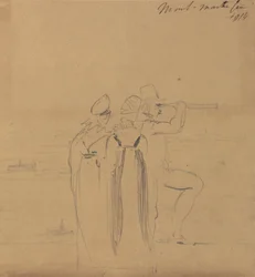 Study of a Man, Looking Through a Telescope, Accompanied by Two Women