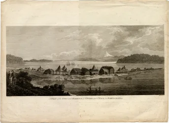 View of the Town and Harbour of Petropavlovsk-Kamchatsky from the Voyage to the Pacific Ocean