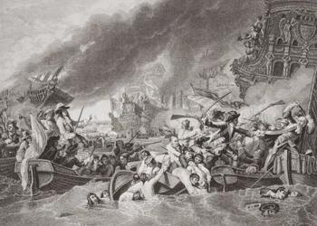 The Battle of La Hogue, Destruction of the French Fleet, May 22, 1692, from `Illustrations of English and Scottish History