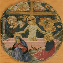 The Man of Sorrows, with the Mourning Virgin, Saint John the Evangelist, and Symbols of the Passion, c. 1447