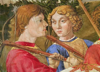 Procession of the Magi, procession led by Lorenzo the Magnificent in the guise of the Magus Caspar, detail of the heads of two crossbowmen, 1459-1462