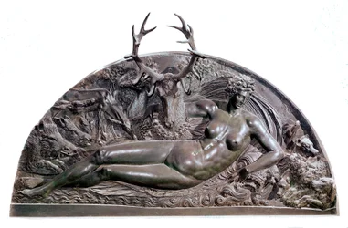 The Nymph of Fontainebleau, low bronze relief by Benvenuto Cellini (1500-1571) from the Château d