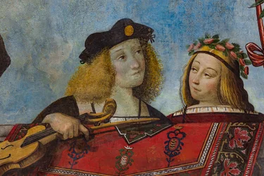 Gentleman Holding a Musical Instrument and a Gentlewoman, (detail)