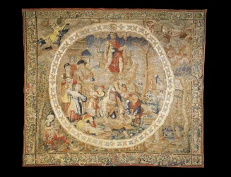 Brussels allegorical tapestry depicting the month of December from The Medallion Months, c.1525