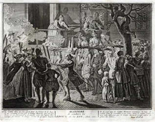 Judaism: the way of leading the spouses of the Law home - a representation of the procession by which the community honoured, at the feast of Simhat Torah, those who had been chosen, one to bless the reading of the last passage of the Torah and the other t