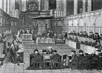 Protestant Synod held in 1730 in Nieuwe Kerk (New Church) in Amsterdam, Netherlands, engraving by Bernard Picart