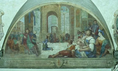 The Young St. Anthony Praying Before the Crucifix in the Town Square