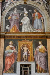 Saint Apollonia and Saint Lucy, at the top, Ippolita Sforza surrounded by saints and nuns