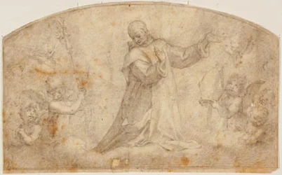 St Bruno surrounded by angels with a crosier and a mitre