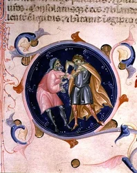 Miniature of Two Men Quarrelling, from the Bible of Charles V of Valois