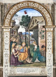 Adoration of the Shepherds, fresco by Pinturicchio (Bernardino di Betto) (1454-1513), 1484-1492, Basilica di Santa Maria del Popolo (Church of Santa Maria del Popolo), Cappella Basso della Rovere, Rome, Italy