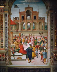 Enea Silvio crowned poet by Emperor Frederic III, Siena, Duomo, Libreria Piccolomini