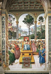 Enea Silvio Piccolomini delivering speech before King James I of Scotland (detail)