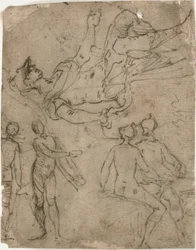 Sketches of Seated Warrior, Various Figures