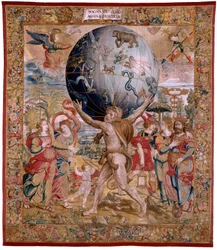 Flemish Tapestry. Series The Spheres. Hercules Supporting the Celestial Sphere. First Tapestry in the Series. Model Barend van Orley or Pieter Coecke van Aelst. 1525-1530