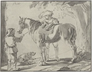 Two Men by a Horse