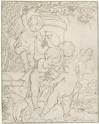 Four Putti Picking Grapes by a Vase