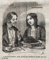Thank you, I am not used to take my wine in pills (grape) - engraving in 