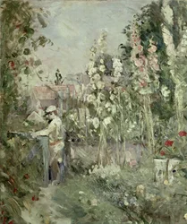 Young Boy in the Hollyhocks