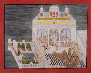Maharana Ari Singh with His Courtiers Being Entertained at the Jagniwas Water Palace