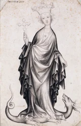 Saint Margaret of Antioch (she holds a crucifix and tramples a dragon)