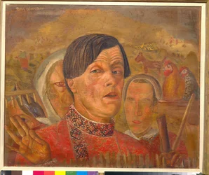 Self-portrait with the rooster and the hen, circa 1924 - 60.4 x 73.5 cm - Private collection