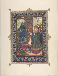 Illustration for the Fairy tale of Ivan Tsarevich, the Firebird, and the Gray Wolf, c. 1925