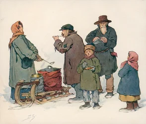 Woman Selling Hot Soup on the Street in Soviet Russia