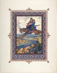 Illustration for the Fairy Tale of Ivan Tsarevich, the Firebird, and the Gray Wolf