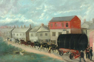 A Mill Boiler Being Transported up Hill on a Dray