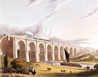 Industrial Revolution: View of the Railway Viaduct Crossing the Sankey Valley. Plate from 
