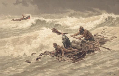 Sailors Cling on to Wreckage at Sea
