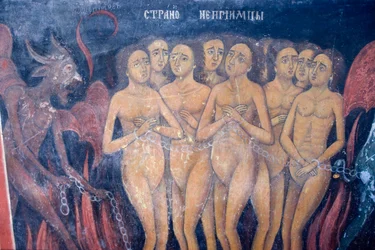 Bulgaria, Rila Monastery, Fresco at Church of Nativity of Virgin