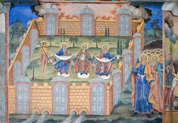 Bulgaria, Rila Monastery, fresco at church of Nativity of Virgin