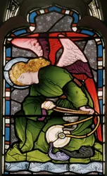 Gillingham, St Mary, East Window, Heaton, Butler & Bayne, Unknown Artist, Sensing Angel, c.1868